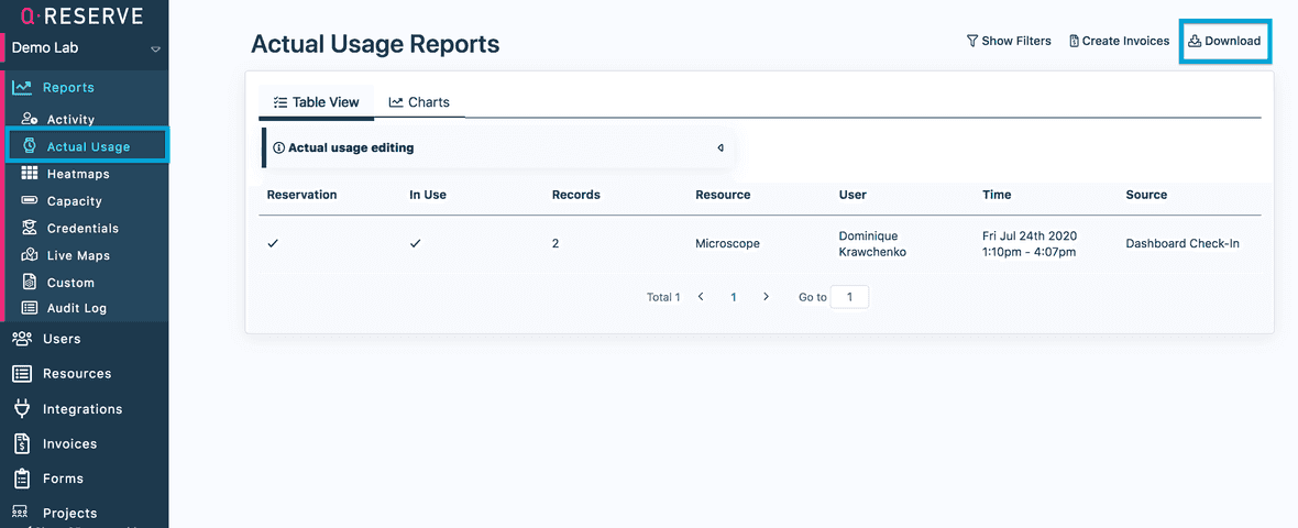 actual usage report
