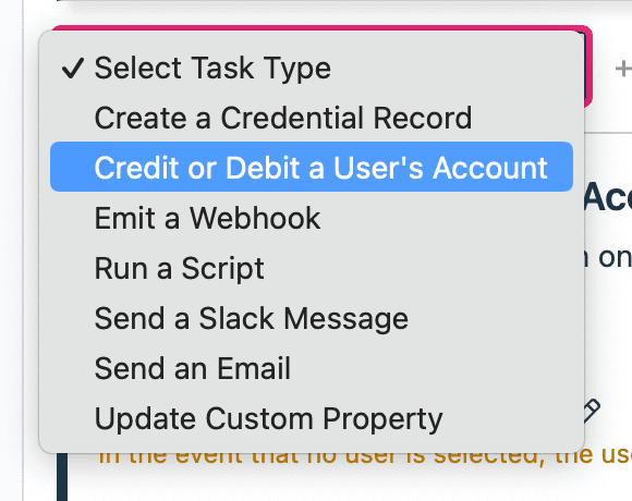 credit or debit users acct