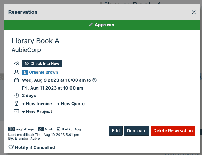 a site administrator can check into the reservation on behalf of the user